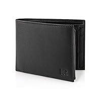 KRONIFY Leder Geldbörse Herren I Echtleder Portmonee I RFID Schutz I Querformat I Geldbörse mit Münzfach I 13 Kartenfächer I Geldbeutel Herren I Geschenk Box I Nappa Schwarz