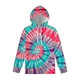 Biyejit Sudadera con capucha para hombre de moda con cordón casual con capucha y bolsillo para hombres y niños, Estampado Tie Dye, L