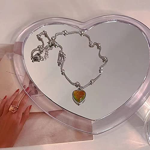 Image of Yocoyee Color Change Love Heart Pendant Necklace Temperature Sense Color Changing Glass Beaded Link Chain Trendy Necklace For Women Girl