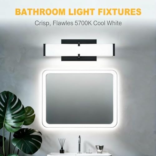Image of Bathroom Light Fixtures: 31.5 Inch ETL Certified LED Bathroom Vanity Light 5700K Cool White 36W 2500LM - Modern Black Vanity Light Dimmable with Clear Shade - Bathroom Lighting Fixtures Over Mirror