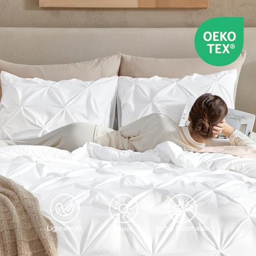Andency White Queen Comforter Set(90x90Inch), 3 Pieces Cute Pinch Pleat Bedding Comforters & Sets for Queen Bed, Soft Lightweight Fluffy Down Alternative All Season Bed Set by Andency - Image 4