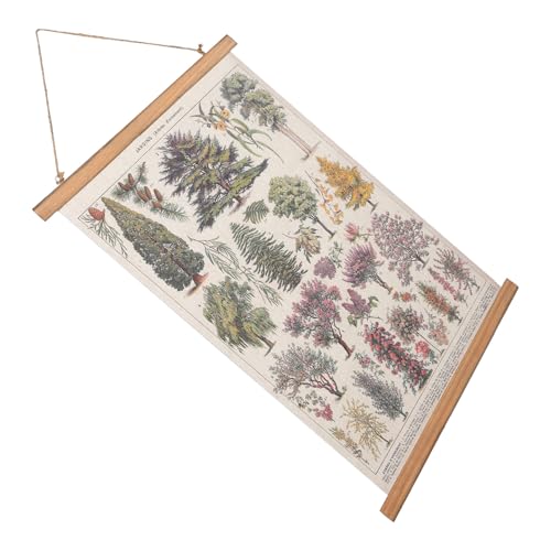 Cuadro colgante de tela estilo retro con planta ilustrada en pergamino de lienzo