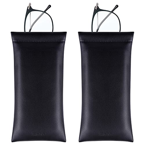 Glasses Case, Hishelf 2 Pack PU Leather Soft Sunglasses Case, with Squeeze Top & Microfiber Lining, for Sunglass, Eyeglasses, Reading Glasses, Women and Men, 7'' x 3.5'', Black