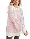 Tomosc Beyond Chenille Sweater for Women 2024 Winter Crew Neck Pullover Sweater Color Block Knit Tops (13W-Pink-M)