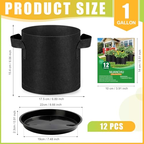 Image of Funnymoom 12 Set 1 Gallon Grow Bag Fabric Plant Pot with Saucer and Handles