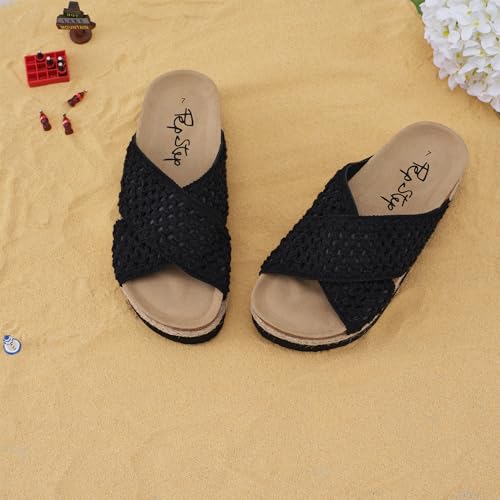 Image of PepStep Slide Sandals for Women with Soft Cork Footbed and Strap, Ladies Fashion Platform Slide Sandals Comfortable Slip On Style