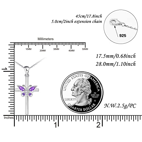 Distance Cross Necklace For Women 925 Sterling Silver Jewelry Pendant Necklace For Girls Mom Wife Gift For Mother's Day Or Birthday (Butterfly Purple Cross Necklace) #TOP4