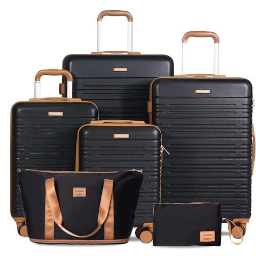 Amalodie Luggage Sets 4 Piece,Suitcases with Double Spinner Wheels and TSA Lock,Hardcase 6 set Luggage with Travel Duffle Bag,Carry On Luggage Set