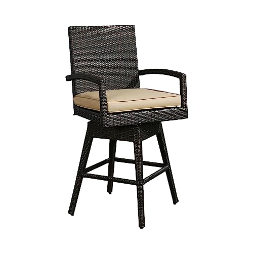 Patio Tree Outdoor Swivel Wicker Bar Chair with Soft Cushion, Steel Patio Bistro Stool