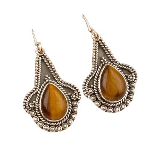 Boucles d'oreilles œil de tigre argent 925 pendantes poire minimaliste LK_RDG_00267