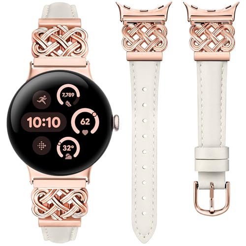 Image of TOYOUTHS Slim Leather Band Compatible with Google Pixel Watch 4 3 41mm /Pixel Watch 2 1 Band Women, Celtic Metal Dressy Thin Fashion Designer Premium Leather Strap for Google 4 3 2 1 Smartwatch