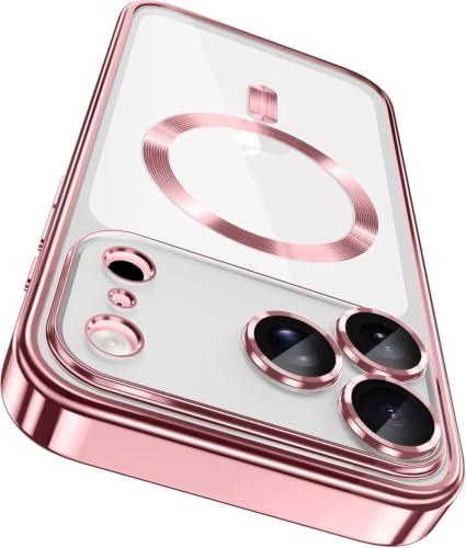 Image of VONZEE Compatible with iPhone 17 Pro Max Case with MagSafe, Transparent Shockproof Back Cover, Anti-Yellow Slim Protective Case with Camera Protection - Rose Gold