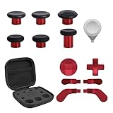 TOMSIN Replacement Magnetic Buttons Kit for Xbox Elite Controller Series 2 Accessories, Includes 6 Metal Plating Joysticks, 4 Paddles, 2 D-Pads, 1 Adjustment Tool (Plating Red)