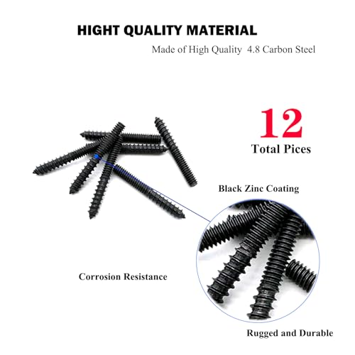Image of 12 Pack 1 /4-20 x 2 Inch Black Hanger Bolts 1 /4-20 inch Double Headed Bolts 1 /4 Wood Dowel Screw Self-Tapping Screw Hanger Bolts for Furniture Screws Double Screw Threaded Rods Bolt 50mm Length