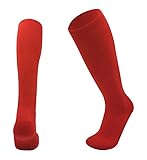 1STLY Fitness Kniestrümpfe, 1 Paar, Größe L 7–13, EU38–EU44, Erwachsene, Fußball, Hockey, Rugby, Sport, schweißableitend, rutschfest, einfarbig, 1 Paar, Rot, 38