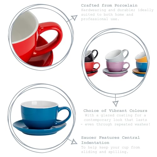 Argon Tableware Grey Cappuccino Cup with Saucer - 250ml Dishwasher Safe Gloss Stoneware Cappuccino Cups and Saucer Set Coffee Mugs with Handle and Grooved Plate - Image 3