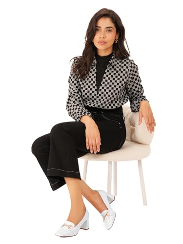 Image of Womens Mid Block Chunky Heeled Loafers Closed Square Toe Patent Leather Comfortable Slip On Pumps Metal Chain Basic Classic Casual Work Office Dress Shoes 2.8 Inches Heels