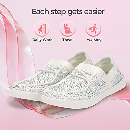 Image of BELOS Women's Rhinestone Lace Up Loafers Shoes Comfortable Slip On Mesh Knit Walking Shoes Fashion Lightweight Sparkly Glitter Sneaker