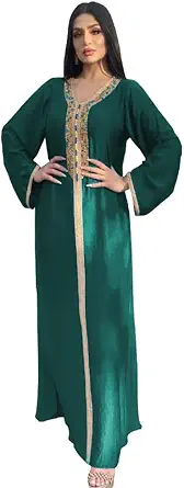 PolyJolly Embroidery Abaya Dress for Women Dubai Saudi Bead Moroccan Kaftan Eid Collection