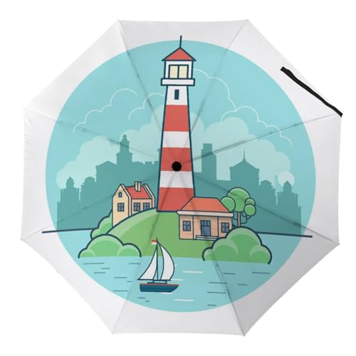 Parapluie compact de voyage pliant automatique avec motif graphique de citrons et rayures