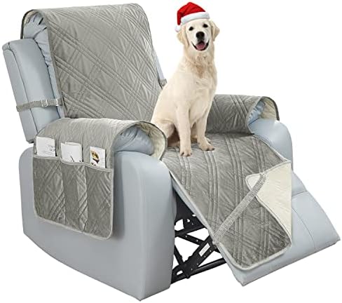 BOCTOPUG Velvet Recliner Chair Cover 23 Inches Sofa Slipcover Waterproof Recliner Slipcover Reversible Sofa Cover Water Resistant Couch Cover for Dogs Pets (Light Grey, 23")
