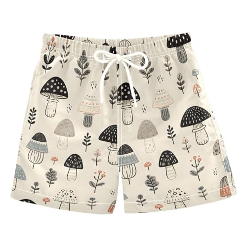 FLildon Little Mushrooms Little Boys Swim Trunks with Mesh Lining Quick Dry Beach Board Shorts, 3T