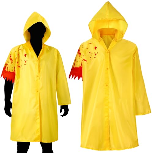 Image of Halloween Blood Yellow Raincoat Men Women Horror Cosplay Costume Yellow Outfit Jacket Halloween Role Playing Costume