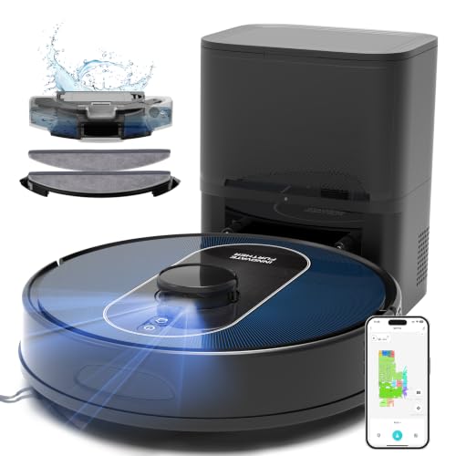 wrydao Robot Vacuum and Mop Combo, 6000Pa Robotic Vacuum with Mapping, Self-Emptying Station for 90 Days Hands-Free, LiDAR Navigation, Wi-Fi/App/Alexa Voice Control, for Carpets & Hard Floors