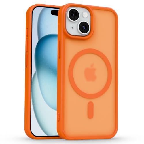 Image of Pikkme Back Cover for iPhone 15 | Mag-Safe Compatible | Smoke Frosted Transparent Matte Finish | Hard PC + Soft TPU | Shockproof | Raised Camera Protection Bumper Case (Orange Smoke Mag-Safe)