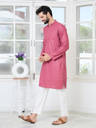 Image of See Designs Men's Full Sleeve Mandarin Collar Sequins Embroidered Straight Long Kurta - Festive Collection