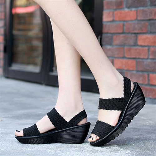 Women's Platform Wedge Sandals Elastic Woven Pumps Mary Jane Shoes Comfortable Walking Shoes4