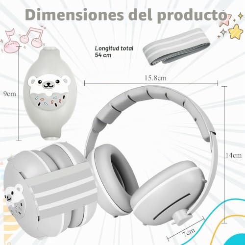 Miniatura 7 de Oskuglin Cascos Antiruido Bebé 2 En 1, Protectores Auditivos Para Bebés Y Niños 3-48 Meses, Reducción De Ruido, Ajustables Y Cómodos Para Dormir, Avión Y Fiestas Para Y Bebés,Bebé Cascos Gris