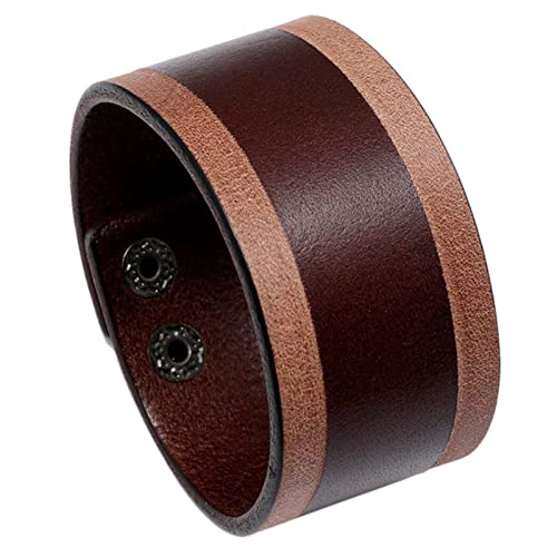 Bracelet en cuir marron véritable ajustable grand format style vintage punk