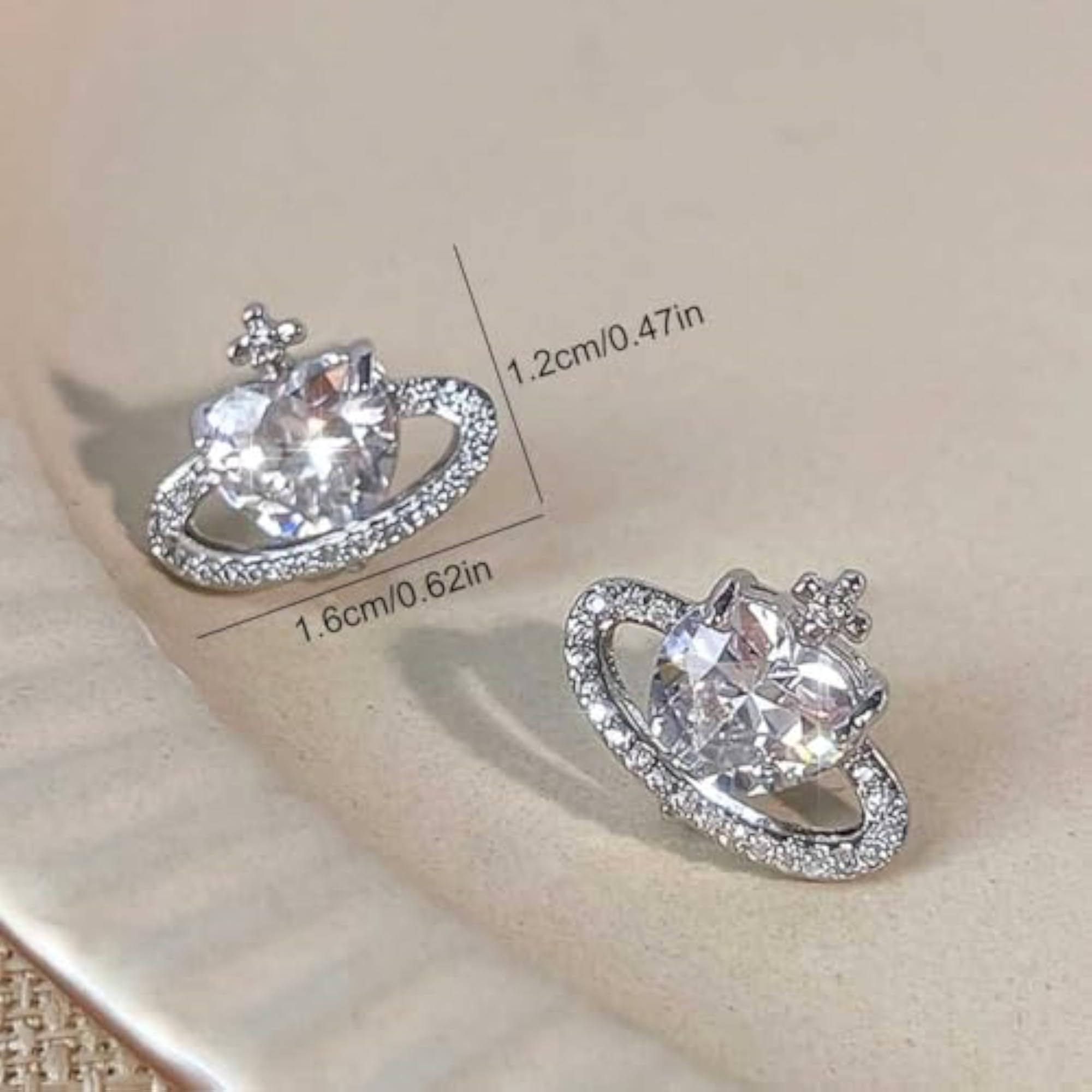 Love Planet CZ Stud Earrings, Silver Plated
