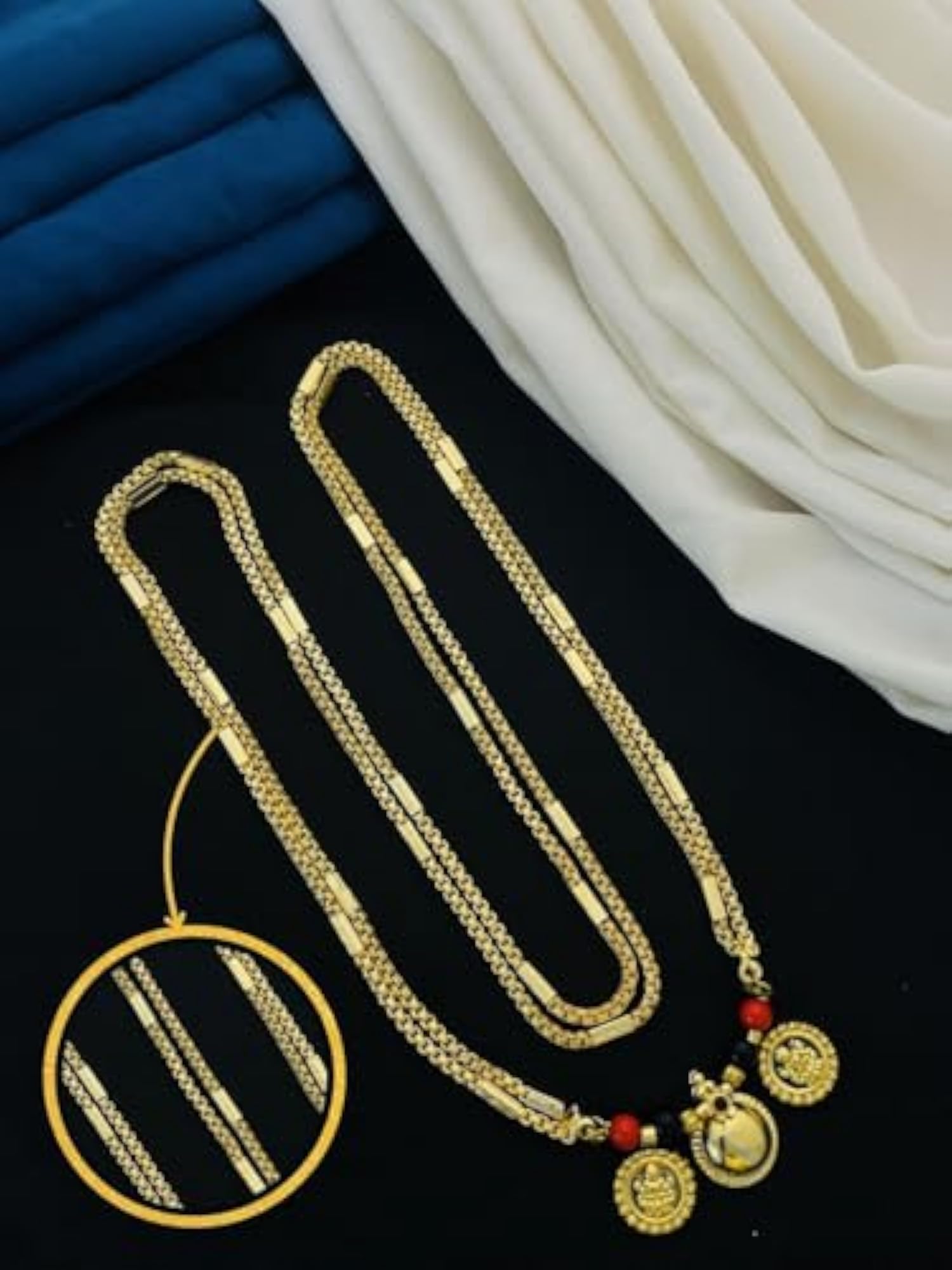 Women's Gold Plated 2 Vati Wati Mangalsutra, Smooth Traditional Finish