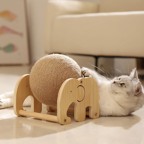 Balle à griffer en sisal pour chat : solution anti-griffures stable en bois