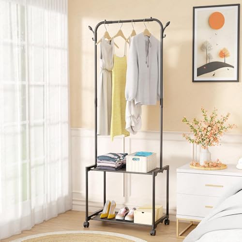 Image of Lukzer Metal Garment Stand /Cloth Stand with 2 Bottom Stylish Design Shelves Multipurpose Display Standing Rack Unit (Black /145 x 35 x 54 cm) CH-004
