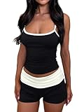 Ulovmi Two Piece Lounge Sets For Women Summer Sweatsuits Sleeveless 2 Piece Outfits Shorts Sets Casual Comf Matching Clothing Black L