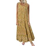 Chic Longue Robe,Femme Maxi Robe de Plage, Taille Plus Casual en Vrac San Manches Boho Imprimer Lin Bringbring