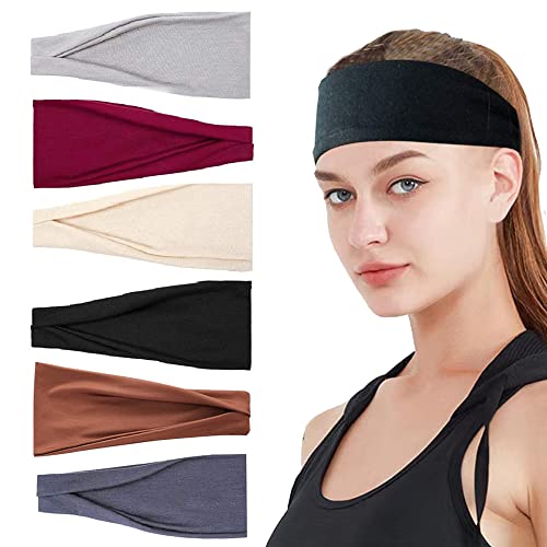 WELLXUNK Dehnbare Elastische Yoga 6 Stück Yoga Atmungsakti Stirnband, Stirnbänder Damen Stirnband Sport Haarbänder Elastisch Breit Haarreife für Frauen Yoga Workout Headbands Cover