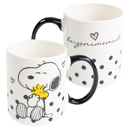 United Labels The Peanuts Snoopy Tasse 320 ml Weiß Schwarz Herzensmensch Kaffeebecher aus Keramik Kaffeetasse