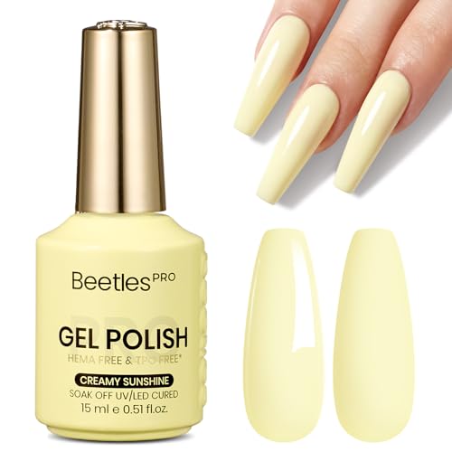 Beetles Pro Pastel Yellow Gel Nail Polish - Creamy Sunshine HEMA-Free & TPO-Free 15ml Pastel Butter Yellow Gel Polish UV LED Soak Off Gel for Salon & Home Use