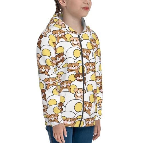 Cute Dog with Big FFried Egg Kid Hoodies Boys Zip Up Sweatshirts Girls Pullover with Pocket4