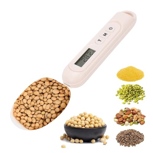 Elprico Cuchara Medidora Digital, Báscula Digital de Cuchara Medidora de Alimentos de 0,1 a 500 G, Báscula Electrónica de de Cocina con Pantalla LCD para Cocinar y (Beige)