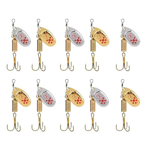 Monozoz Lot de 10 leurres de pêche pour la pêche à la truite - Cuillères de pêche en eau salée - Lisses - Triplets d'eau salée - Pour la pêche au brochet