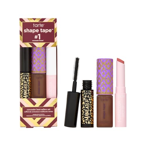 tarte shape tape best-sellers set – Shape Tape Concealer, Hydrating Lip Gloss Balm &amp; Mascara for Curl, Volume &amp; Length, Longwear, Cruelty Free
