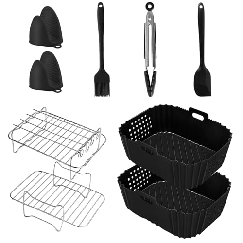 TINA.WIN 13 Accesorios Freidora Para Ninja Foodi Max Af400eu Af300eu Y Otras Freidoras De Aire De Doble Zona/Doble Apilamiento, Molde De Silicona Libre Bpa Para Accesorios Freidora