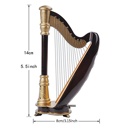 Mini Harp Model,14Cm Hand-Made Wooden Harp Musical Instrument Replica Home Office Table Decoration Ornament,Instrument Holiday Gift #TOP6
