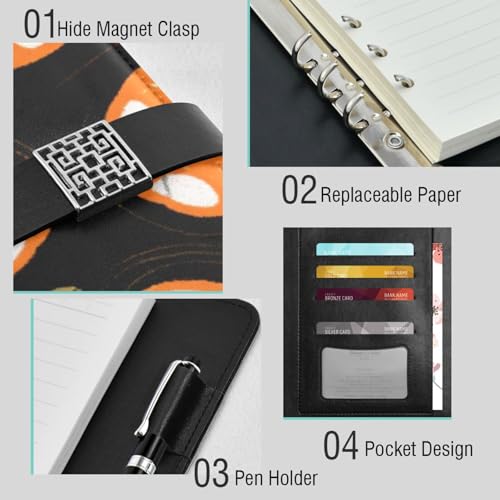 Carnet de notes ligné en cuir citrouille noire, le cadeau idéal