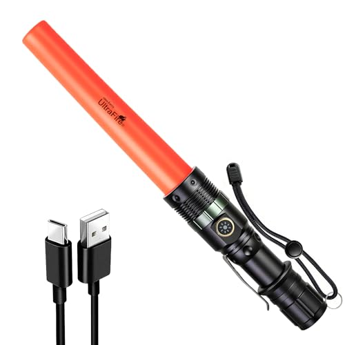 ULTRAFIRE Traffic Wand Rechargeable LED Flashlight 11 Inch Zoomable Bright Safety Signal Light 3 Flashing Modes with Belt Clip for Traffic Control Construction Site Aircraft Emergency UF-303X